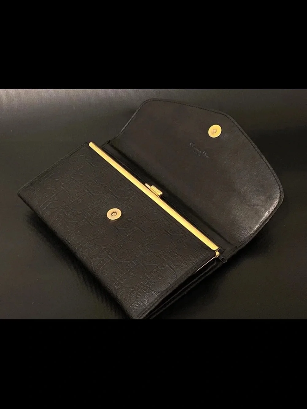Dior Black Wallet with Gold Ring Accent